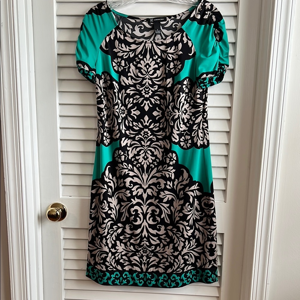INC International Concepts Black and Teal Knee Length Dress. Size S.